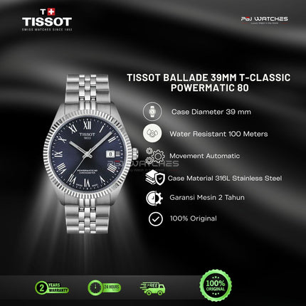 TISSOT Ballade Powermatic 80 Chronometer Blue Dial Stainless Steel 39mm - T156.410.11.041.00
