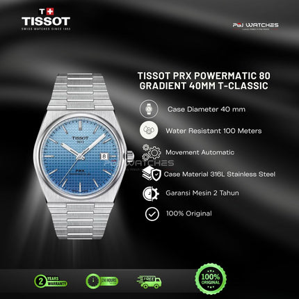TISSOT PRX Powermatic 80 Ice Blue Dial Stainless Steel 40mm Automatic Watch - T137.407.11.351.00