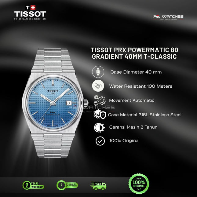 TISSOT PRX Powermatic 80 Ice Blue Dial Stainless Steel 40mm Automatic Watch - T137.407.11.351.00