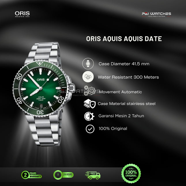 ORIS Aquis Date Calibre 400 Green Dial Stainless Steel 43.5mm Automatic - 01.400.7769.4157.07.8.22.09PEB
