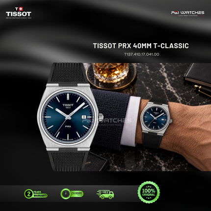 TISSOT PRX T-Classic Blue Dial Black Rubber Strap 40mm Quartz - T137.410.17.041.00