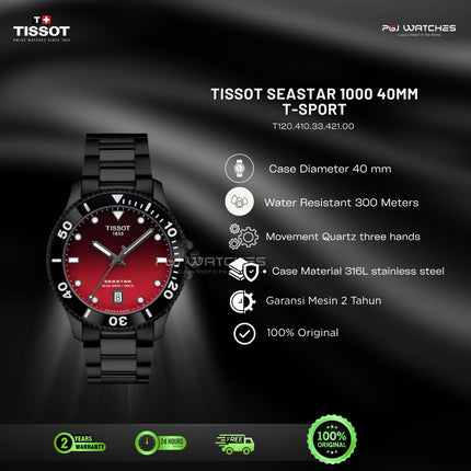 TISSOT Seastar 1000 T-Sport Red Dial Black Stainless Steel 40mm Quartz - T120.410.33.421.00