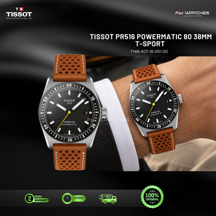TISSOT PR516 Powermatic 80 Black Dial Brown Leather Strap 38mm Automatic - T149.407.16.051.00