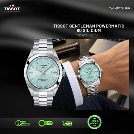 TISSOT Gentleman Powermatic 80 Silicium Ice Blue Dial Stainless Steel Automatic - T127.407.11.351.00