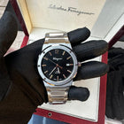 SALVATORE FERRAGAMO F-80 Quartz Classic Black Dial Silver Steel Strap Watch - SFDT01320