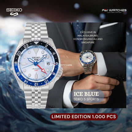 SEIKO 5 Sports GMT Limited Edition Automatic Ice Blue Dial Stainless Steel Strap – SSK029K1