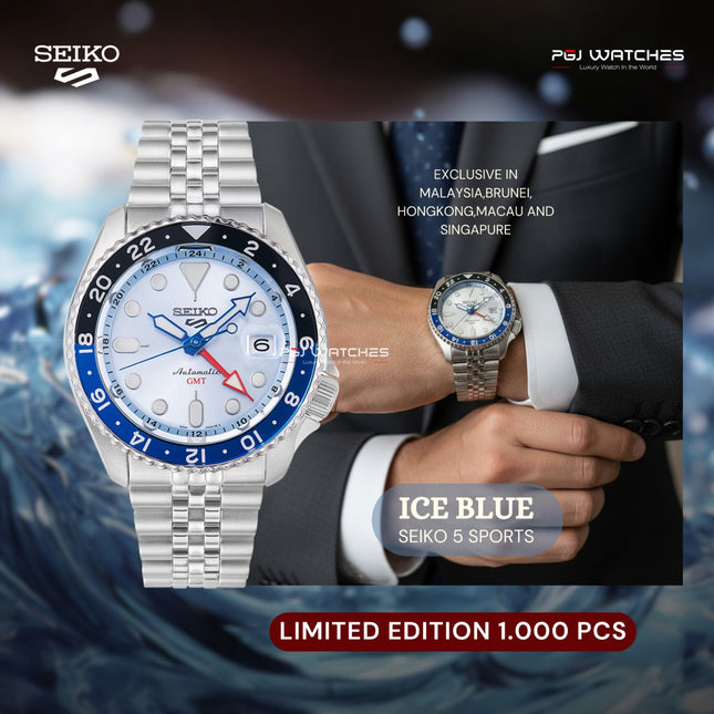 SEIKO 5 Sports GMT Limited Edition Automatic Ice Blue Dial Stainless Steel Strap – SSK029K1