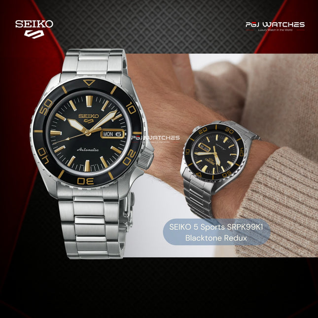 SEIKO 5 Sports Automatic Black Dial Stainless Steel Strap – SRPK99K1
