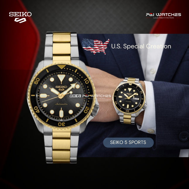 SEIKO 5 Sports Automatic Black Dial Two-Tone Stainless Steel Strap – SRPK22