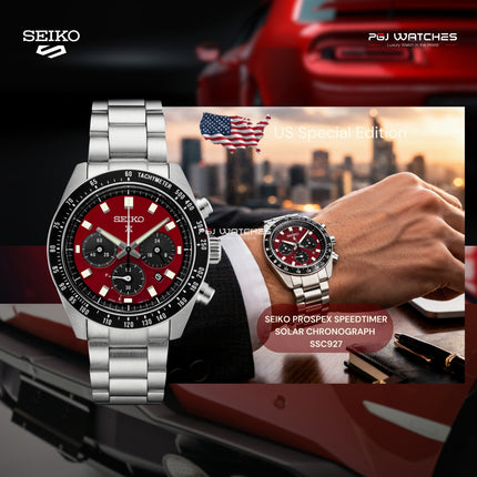 SEIKO Prospex Solar Chronograph Red Dial Stainless Steel Strap – SSC927