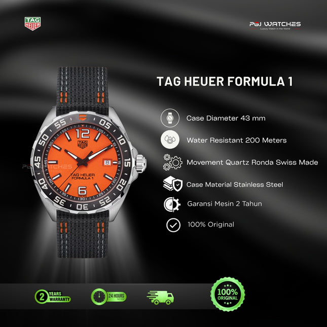 TAG HEUER Formula 1 Quartz Orange Dial Black Strap Men's Watch - WAZ101A.FC8305