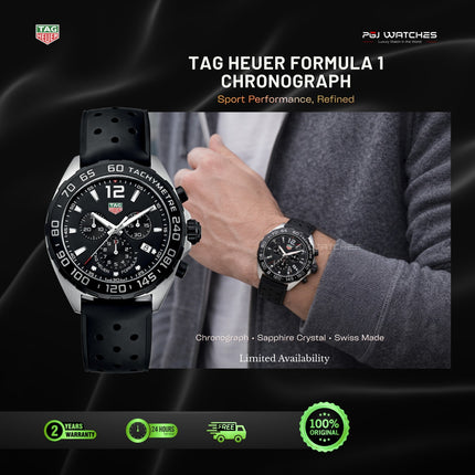 TAG HEUER Formula 1 Chronograph Black Dial Black Rubber Strap - CAZ1010.FT8024