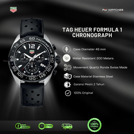 TAG HEUER Formula 1 Chronograph Black Dial Black Rubber Strap - CAZ1010.FT8024