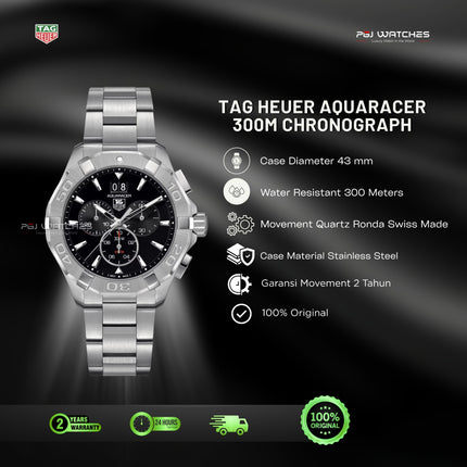 TAG HEUER Aquaracer Quartz 43mm Steel - CAY1110.BA0927
