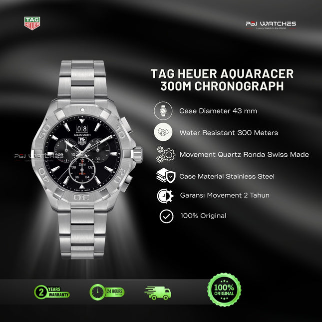 TAG HEUER Aquaracer Quartz 43mm Steel - CAY1110.BA0927