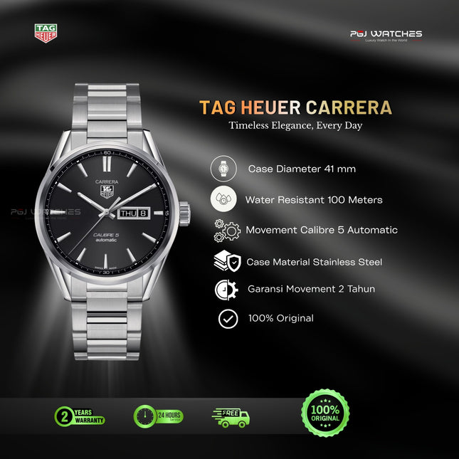 TAG HEUER  Carrera Automatic 41mm Black Dial Steel - WAR201A.BA0723