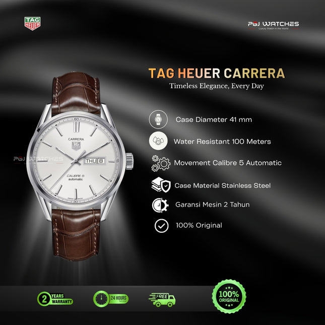 TAG HEUER Carrera Automatic 41mm Dial Steel Leather Strap - WAR201B.FC6291