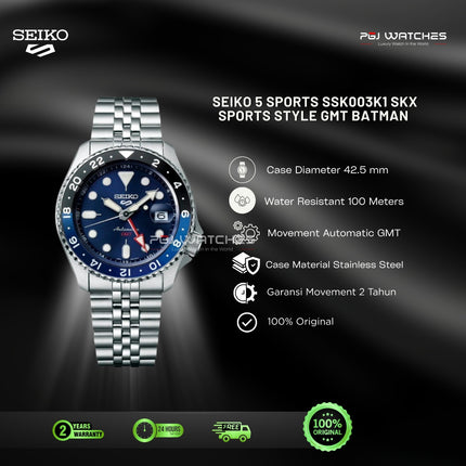 SEIKO 5 GMT Batman SKX Sports Style Blue Dial Stainless Steel - SSK003K1