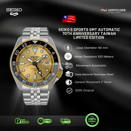 SEIKO 5 Sports GMT Taiwan 60th Anniversary Limited Edition Automatic Yellow Dial Stainless Steel Strap - SSK044