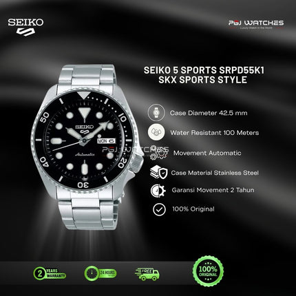 SEIKO 5 SKX Sports Style Black Dial Stainless Steel - SRPD55K1