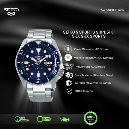SEIKO 5 SKX Sports Style Dark Blue Dial Stainless Steel - SRPD51K1