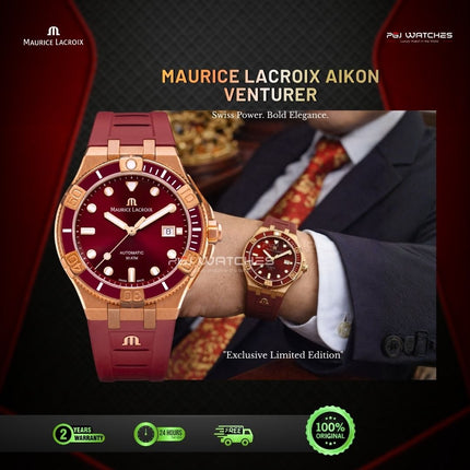 MAURICE LACROIX AIKON Automatic Bronze Red Dial Rubber Strap Limited Edition – AI6058-BRZ6B-530-6
