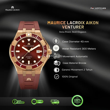MAURICE LACROIX AIKON Automatic Bronze Red Dial Rubber Strap Limited Edition – AI6058-BRZ6B-530-6