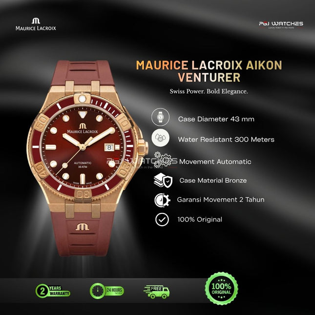 MAURICE LACROIX AIKON Automatic Bronze Red Dial Rubber Strap Limited Edition – AI6058-BRZ6B-530-6