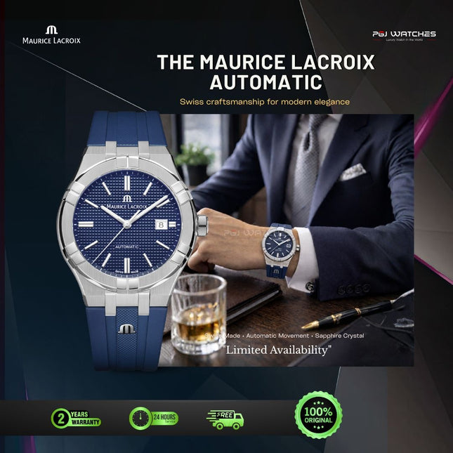 MAURICE LACROIX Aikon Automatic Date 42mm Blue Dial Blue Rubber - AI6008-SS000-430-4