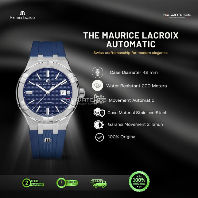 MAURICE LACROIX Aikon Automatic Date 42mm Blue Dial Blue Rubber - AI6008-SS000-430-4