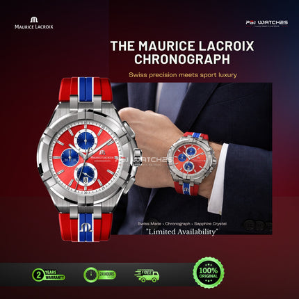 MAURICE LACROIX AIKON Quartz Chronograph Beach Volley Vikings Limited Edition 44mm Red Dial Rubber Strap - AI1018-SS001-530-6