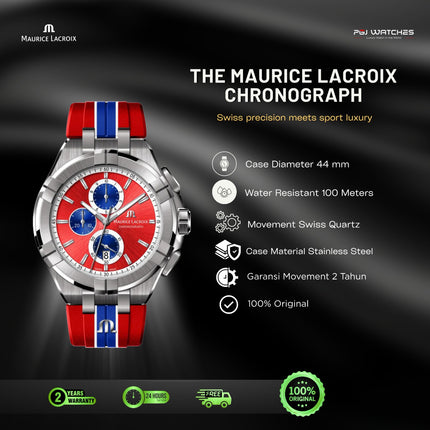 MAURICE LACROIX AIKON Quartz Chronograph Beach Volley Vikings Limited Edition 44mm Red Dial Rubber Strap - AI1018-SS001-530-6