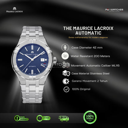 MAURICE LACROIX Aikon Automatic Date 42mm Blue Dial Stainless Steel - AI6008-SS002-430-1