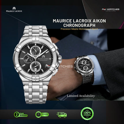 MAURICE LACROIX Aikon Chronograph Quartz 44mm Black Dial Stainless Steel - AI1018-SS002-330-1