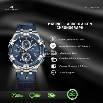 MAURICE LACROIX Aikon Chronograph Quartz 44mm Blue Dial Stainless Steel - AI1018-SS001-432-4
