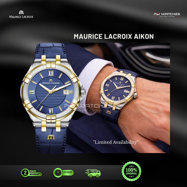 MAURICE LACROIX Aikon Gents Quartz 42mm Blue Dial Two-Tone Steel/Gold PVD - AI1008-PVY11-432-1
