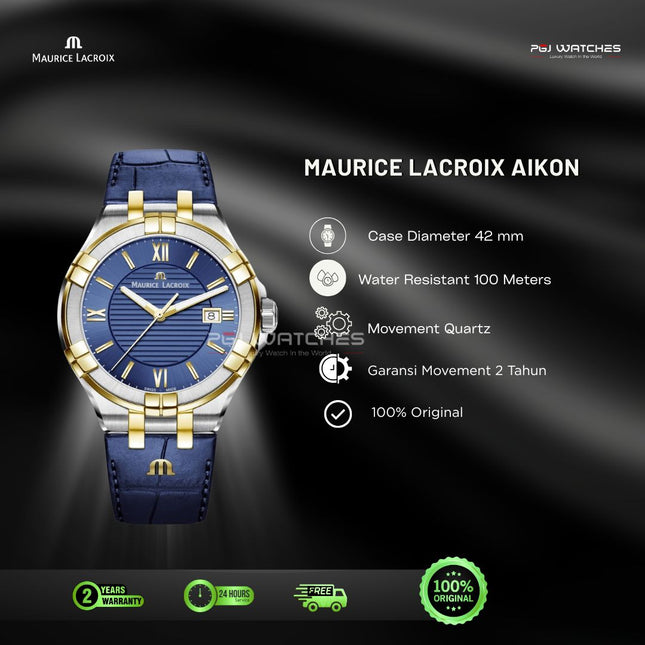 MAURICE LACROIX Aikon Gents Quartz 42mm Blue Dial Two-Tone Steel/Gold PVD - AI1008-PVY11-432-1