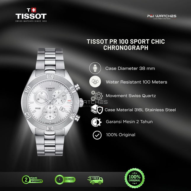 TISSOT PR100 Sport Chic Chronograph Men Silver Dial Stainless Steel Strap - T101.917.11.031.00