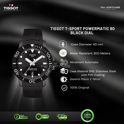 TISSOT T‑Sport Seastar 1000 Powermatic 80 Black Dial Black Rubber Strap - T120.407.37.051.00