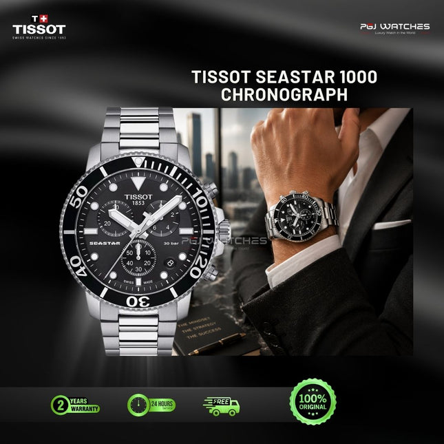 TISSOT Seastar 1000 Chronograph 45.5mm T‑Sport Black Dial Stainless Steel Bracelet - T120.417.11.051.00