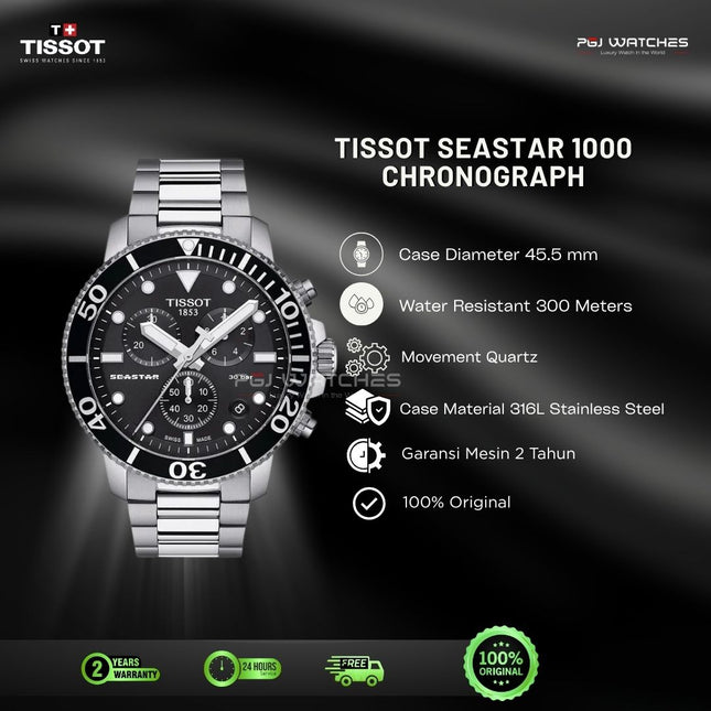 TISSOT Seastar 1000 Chronograph 45.5mm T‑Sport Black Dial Stainless Steel Bracelet - T120.417.11.051.00