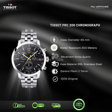 Tissot PRC 200 Chronograph 43mm T-Sport Black Dial Stainless Steel Strap - T114.417.11.057.00