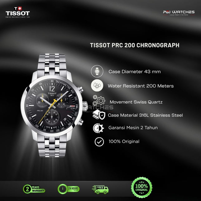 Tissot PRC 200 Chronograph 43mm T-Sport Black Dial Stainless Steel Strap - T114.417.11.057.00
