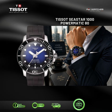 TISSOT Seastar 1000 Powermatic 80 43mm Blue Dial Black Rubber Strap - T120.407.17.041.00