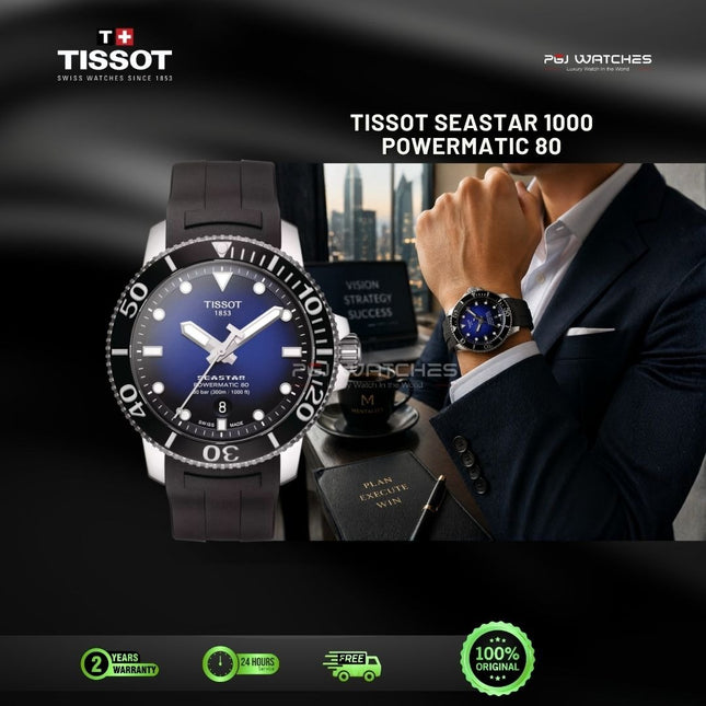 TISSOT Seastar 1000 Powermatic 80 43mm Blue Dial Black Rubber Strap - T120.407.17.041.00