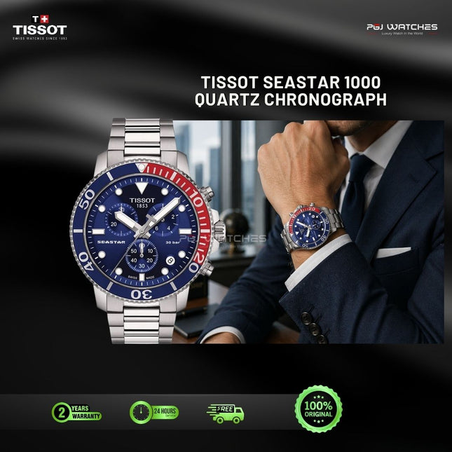 TISSOT Seastar 1000 Quartz Chronograph 45.5mm T‑Sport  Blue Dial Stainless Steel Bracelet - T120.417.11.041.03
