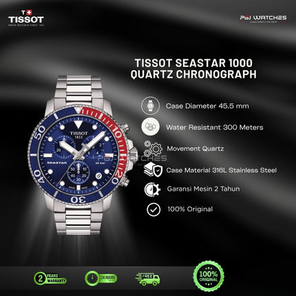 TISSOT Seastar 1000 Quartz Chronograph 45.5mm T‑Sport  Blue Dial Stainless Steel Bracelet - T120.417.11.041.03