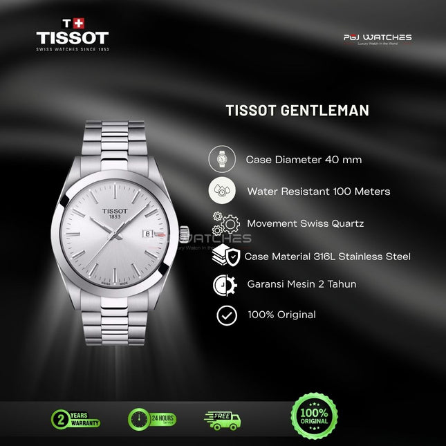 TISSOT T-Classic Gentleman Men Silver Dial Stainless Steel Strap - T127.410.11.031.00
