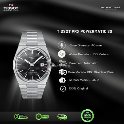 TISSOT PRX Powermatic 80 40mm T-Classic Black Dial Stainless Steel Bracelet - T137.407.11.051.00