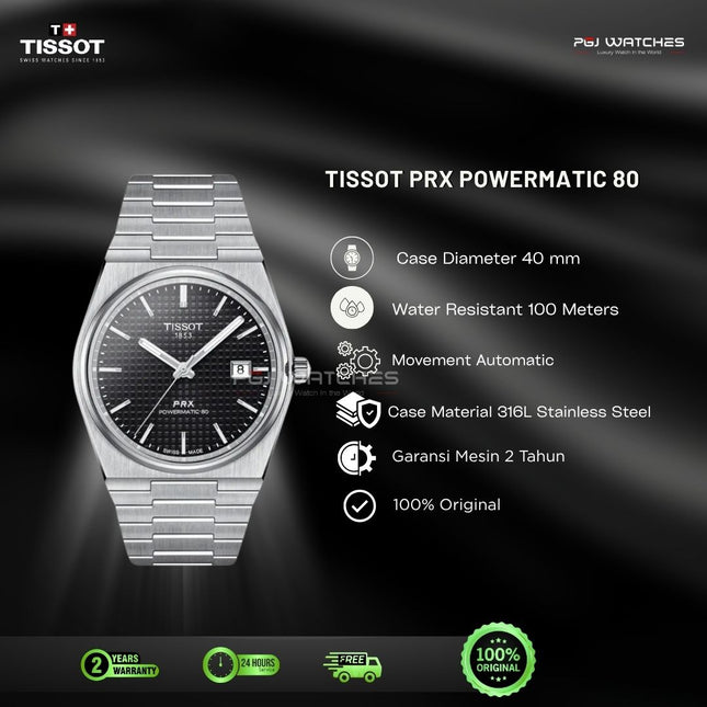 TISSOT PRX Powermatic 80 40mm T-Classic Black Dial Stainless Steel Bracelet - T137.407.11.051.00